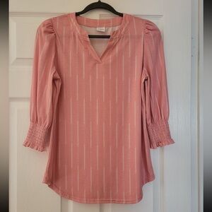 🌸 Pink Striped Smocked Sleeve Blouse • Plus Size Top • 3/4 Sleeve • NEW • 2X